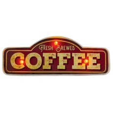 Forever Retro Metal Sign LED Light 40 x 14 x 6 cm (2xAA Batteries or USB plug) - Fresh Brewed Coffee