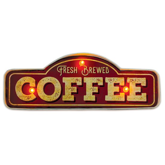 Forever Retro Metal Sign LED Light 40 x 14 x 6 cm (2xAA Batteries or USB plug) - Fresh Brewed Coffee - Dekoratīva LED lampa