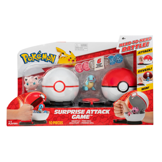 Jazwares Pokemon Surprise Attack Pokeball Battle Game - Squirtle vs Jigglypuff - Galda spēle