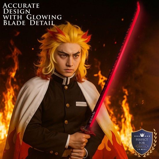 Demon Slayer Carbon Steel with LED Kimetsu no Yaiba - Rengoku Kyoujurou Sword 99,5cm - Oglekļa Tērauda Zobens ar LED (Katana)