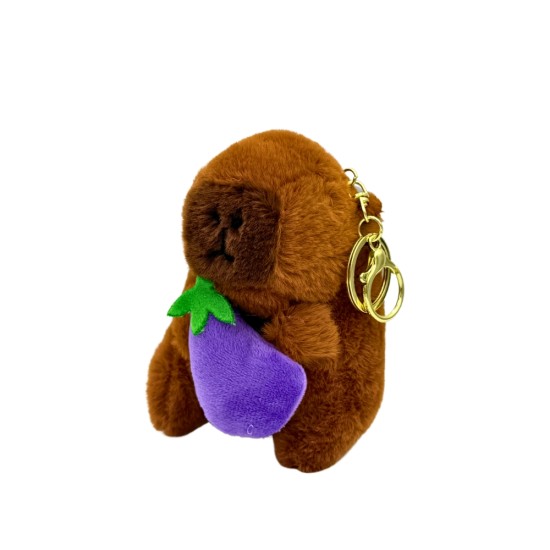7Toys Capybara Assorted Vegetables Plush Squeaky Keychain 11cm - Baklažāns - Plīša atslēgu piekariņš