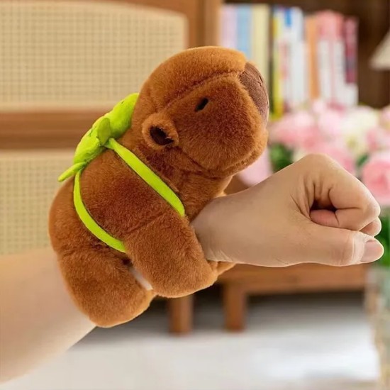 Capybara Hand Roll Plush Toy with Turtle Backpack 16cm - Brown Kapibara