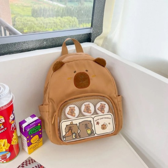 Capybara Backpack with Badge 3pcs. - Brūns Kapibara - Mugursoma