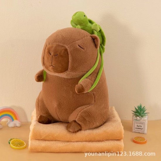 Capybara Plush Toy with Blanket 40cm  - Капибара с черепахой - Плюшевая игрушка c пледом