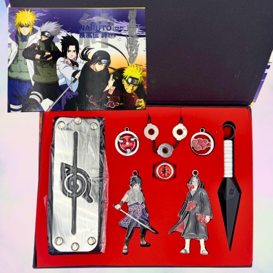 Naruto Shippuden Gift Set Metal Keychains / Necklace / Ring / Headband Set - Dāvanu komplekts