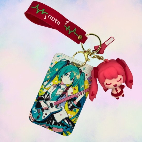 3D Silicone Keychain with Card Holder - Hatsune Miku Pink - Silikona atslēgu piekariņš ar karšu turētāju