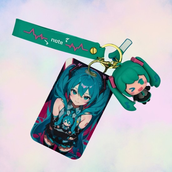 3D Silicone Keychain with Card Holder - Hatsune Miku Green - Silikona atslēgu piekariņš ar karšu turētāju