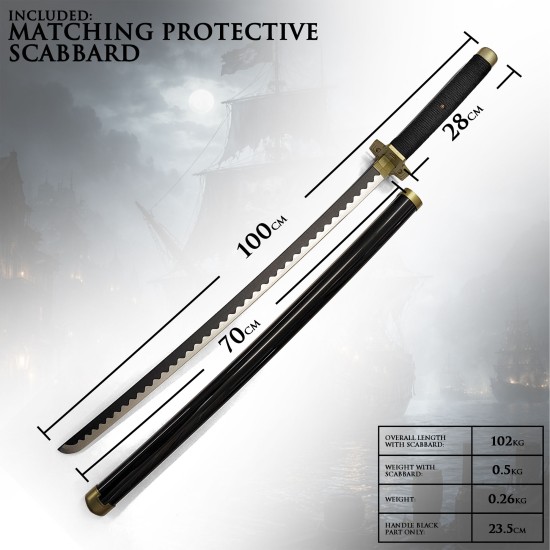 One Piece Wooden Katana with Sheath and Stand Roronoa Zoro Yubashiri Sword 100cm - Katana