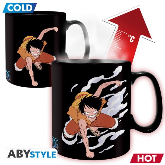 ABYstyle One Piece Heat Change Ceramic Mug 460ml - Luffy & Ace - Krūze
