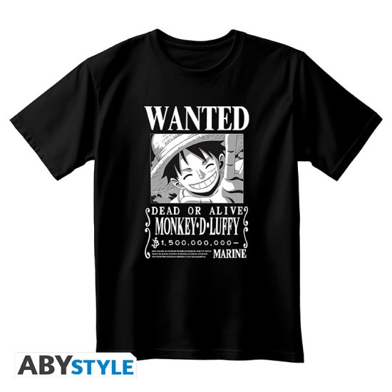 ABYstyle One Piece Wanted Luffy BW T-shirt - M size / Black - Unisex cotton T-shirt