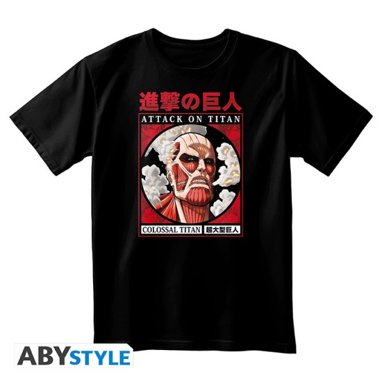 ABYstyle Attack on Titan Colossal Titan T-shirt - M izmērs / Melns - Vīriešu kokvilnas T-krekls