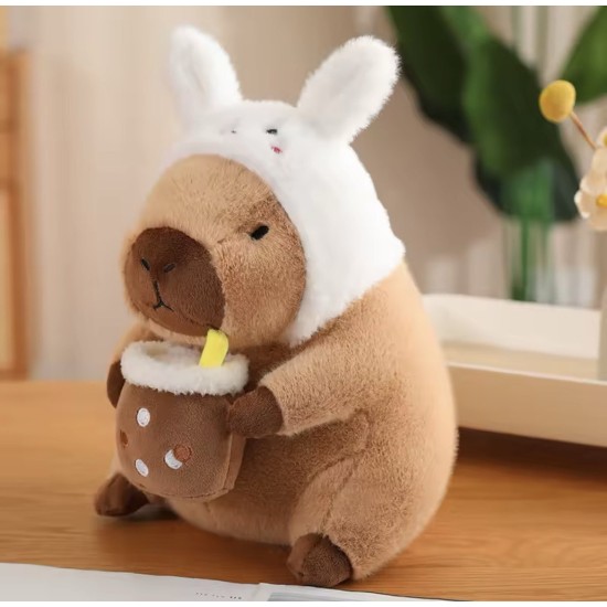 Capybara Plush Toy 18cm - Brūns Kapibara ar Truša Cepurīti - Plīša rotaļlieta