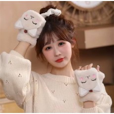 Kawaii Style Cute Fold-Back Mittens with Cartoon Cat for Teenagers - Бежевые - Откидные варежки для подростков с мультяшным котиком