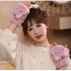 Kawaii Style Cute Fold-Back Mittens with Cartoon Cat  for Teenagers - Розовые - Откидные варежки для подростков с мультяшным котиком
