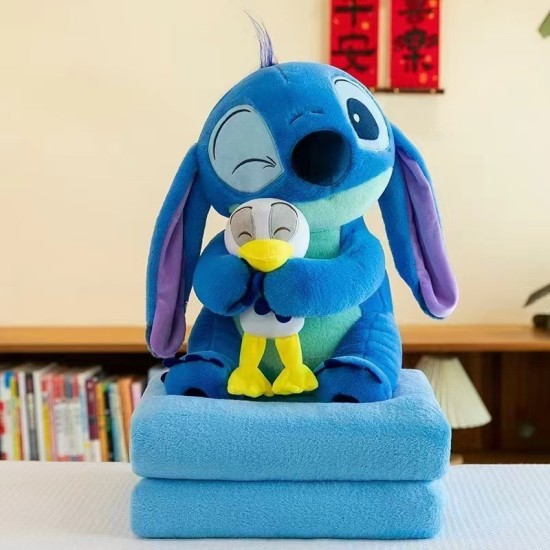 Stitch Plush Toy 40cm with Blanket 100 x 170cm - Stitch Hugs the Duck - Plīša rotaļlieta ar pledu