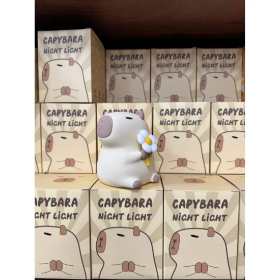 Light Friendly Capybara 3D Silicone LED Night Lamp 14cm - Capybara with Flower