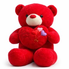 Teddy Bear Plush Toy with Heart 120cm - Sarkans - Plīša rotaļlieta