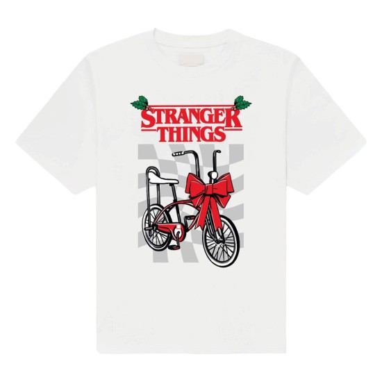 In Brands Stranger Things Christmas Bike T-shirt - XL size / White - Men's cotton T-shirt
