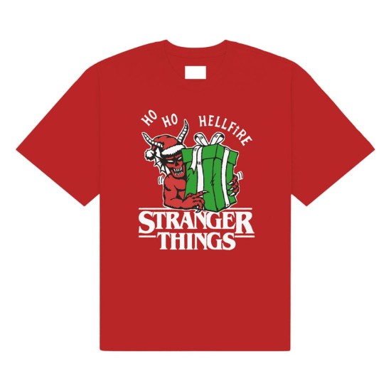 In Brands Stranger Things Ho Ho Hellfire T-shirt - L size / Red - Men's cotton T-shirt
