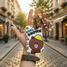 3D Silicone Keychain with Card Holder - BT21 - Line Friends - Cool Brown