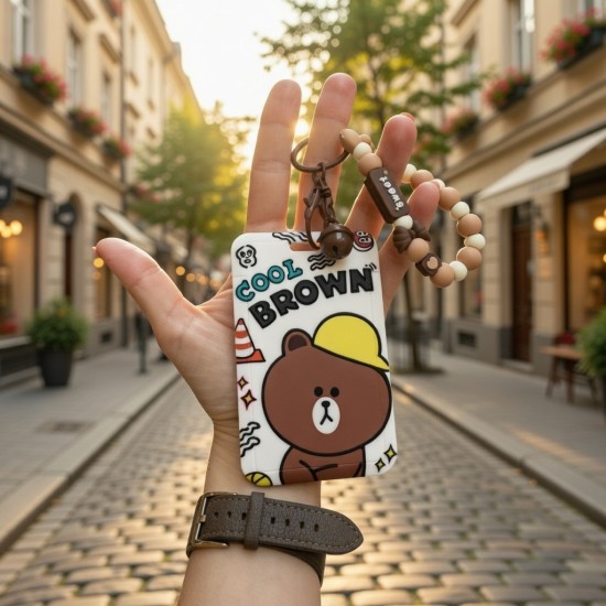3D Silicone Keychain with Card Holder - BT21 - Line Friends - Cool Brown