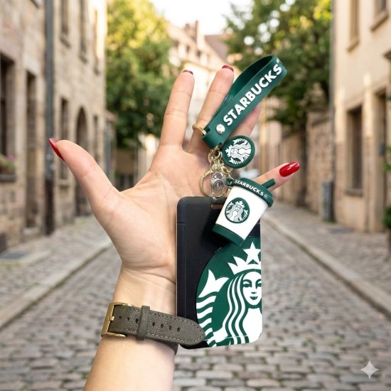 3D Silicone Keychain with Card Holder - Starbucks Design 4 - Silikona atslēgu piekariņš ar karšu turētāju